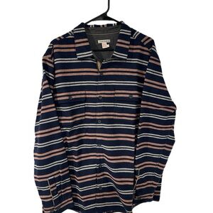 Carbon 2 Cobalt Jacket Mens XL Navy Striped Flannel Coat Shacket 100% Cotton